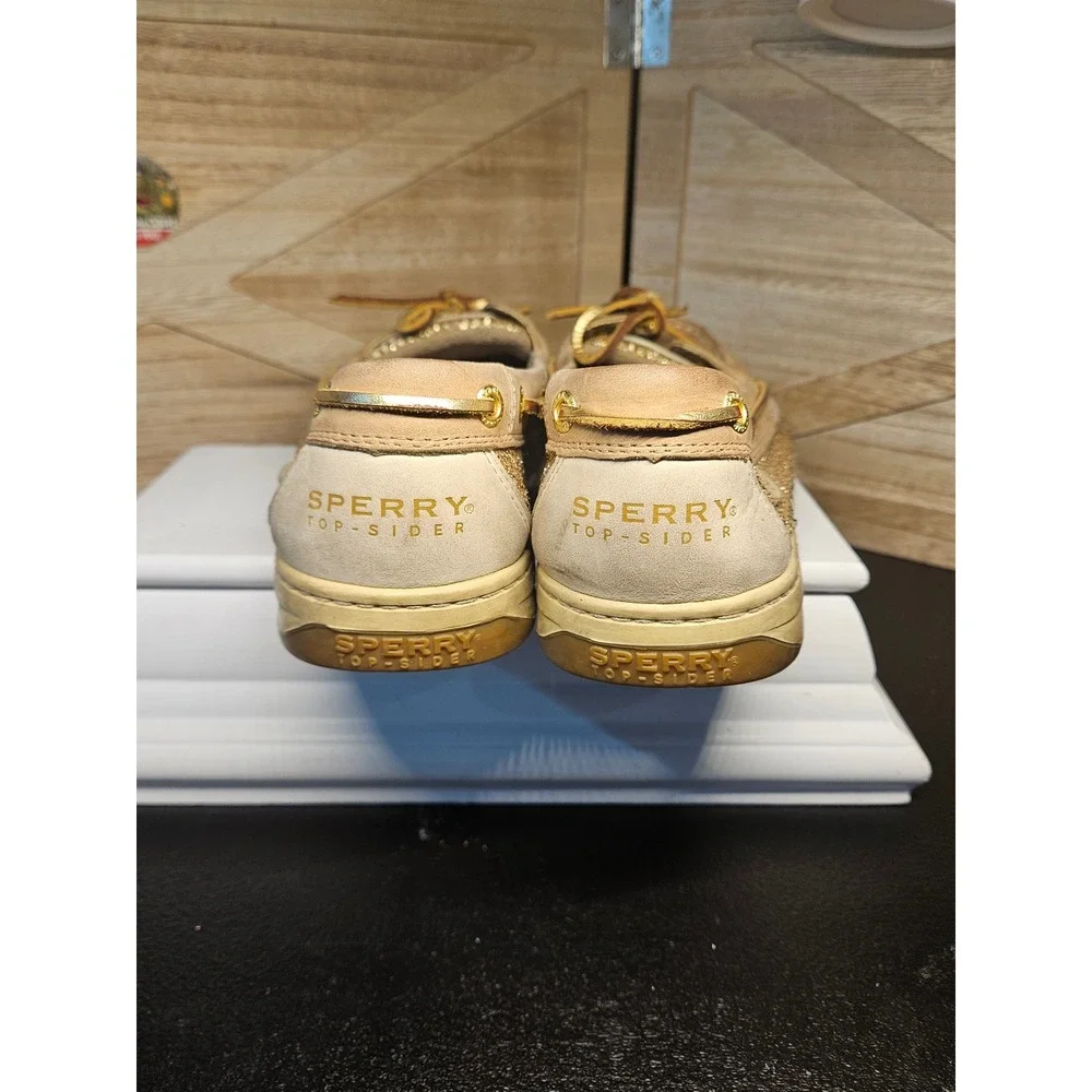 Sperry Boat‎ Shoe Women 9.5M Beige Angelfish Gold Glitter Preppy Loafer #672